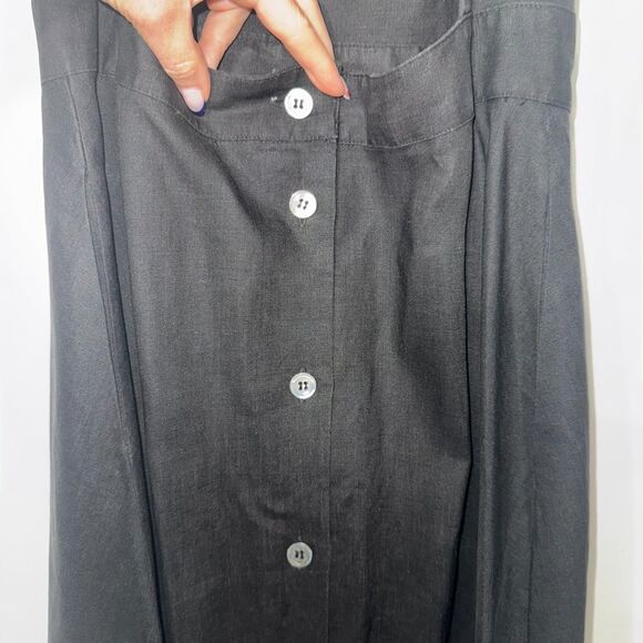 Vintage 90'S Y2K Ann Taylor 100% Linen Midi Dress- Black 10 - Picture 5 of 6
